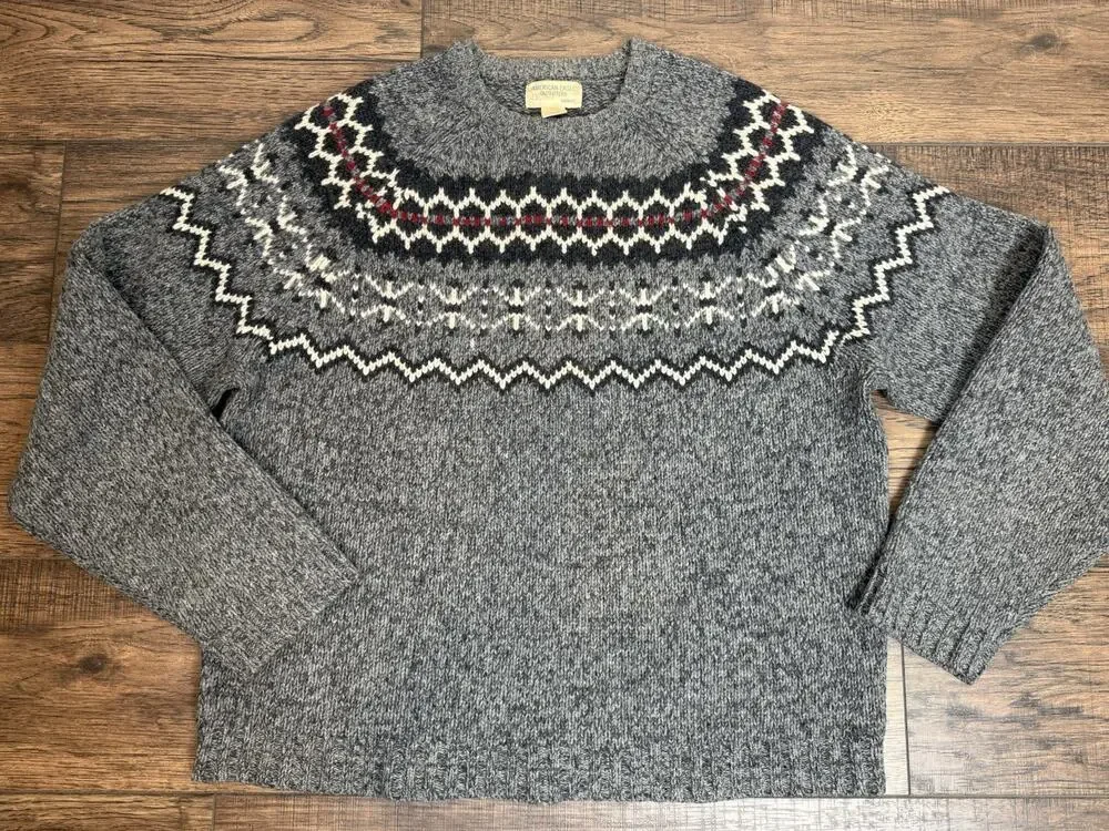 Vintage American Eagle Lambswool Fair Isle Chunky Knit Sweater Nordic Cabin Sz L